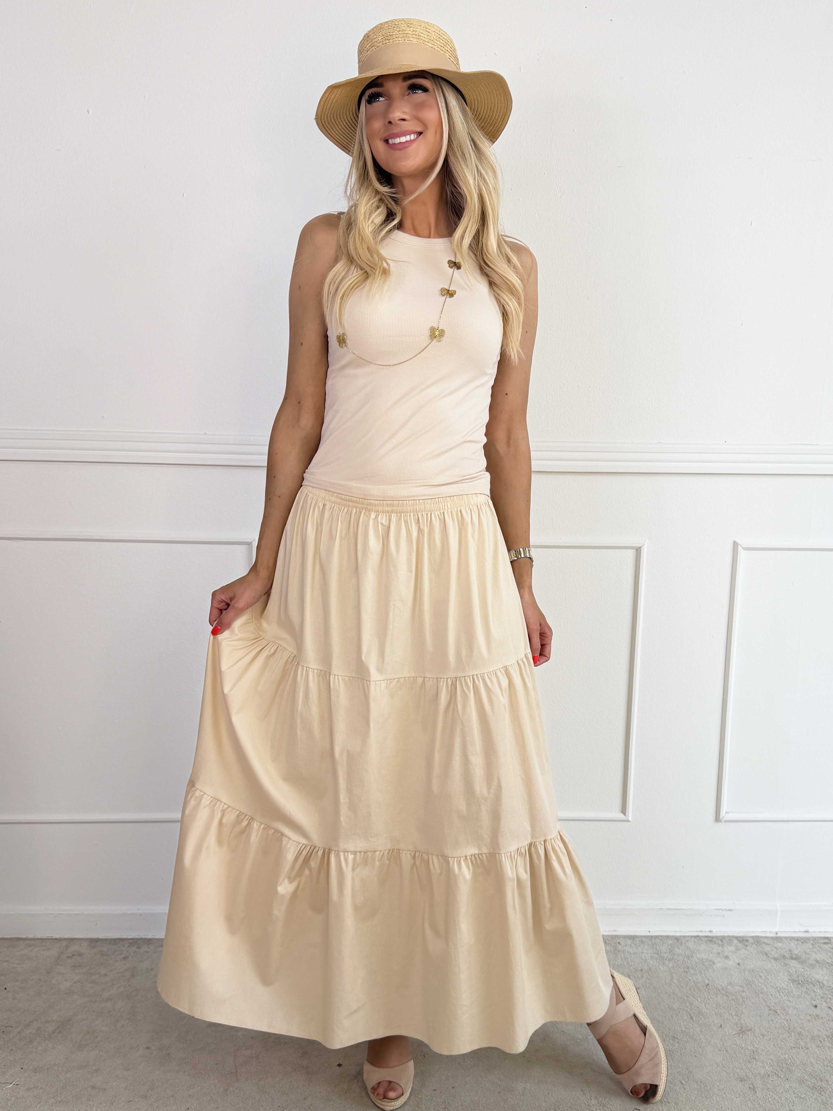 Ariella - Sød lang nederdel i bomuld med lag-på-lag-effekt